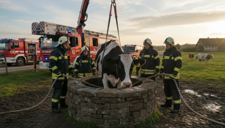 Brandweer redt koe uit put aan Visschersdijk Markelo